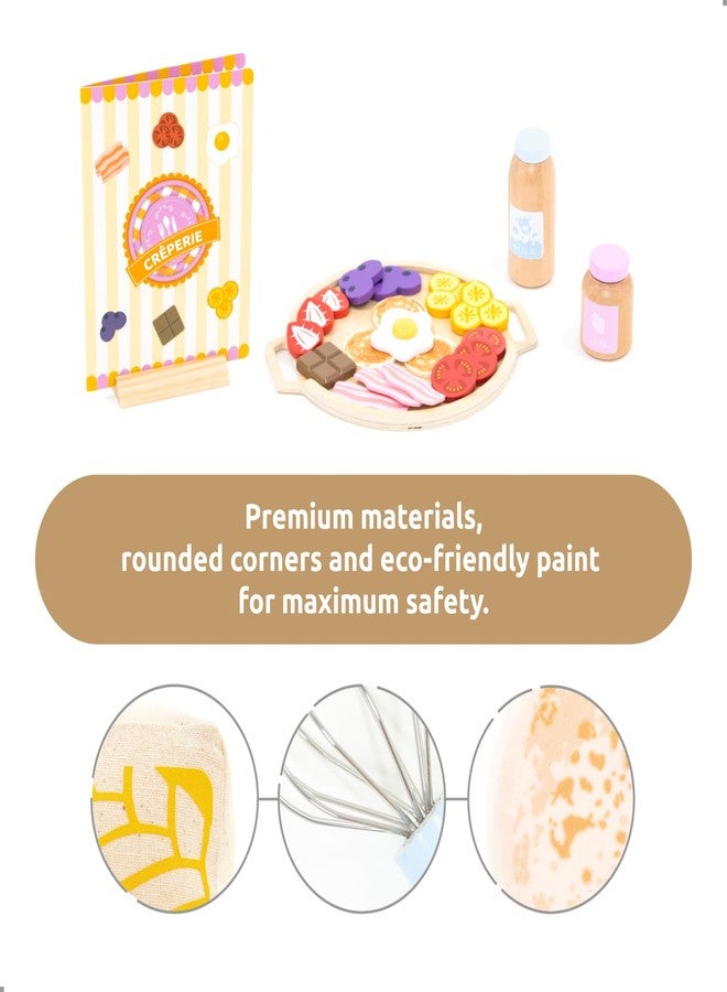 UMU® Wooden Pancake Play Set - 44 Pcs Pretend Cooking Toy with Pan, Spatula, Syrup, Toppings & More - Kitchen Play Food Set for Kids Ages 3 4 5 - Image 2